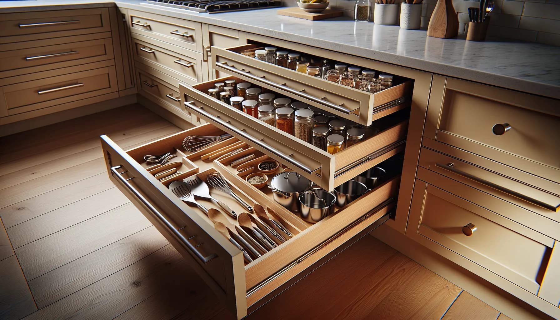6 Benefits of Pull-Out Drawers in Kitchen Cabinets
